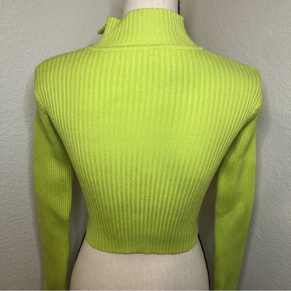 Tictoc Neon Green Ribbed Half Zip Cropped Sweater Size Medium - Picture 4 of 9